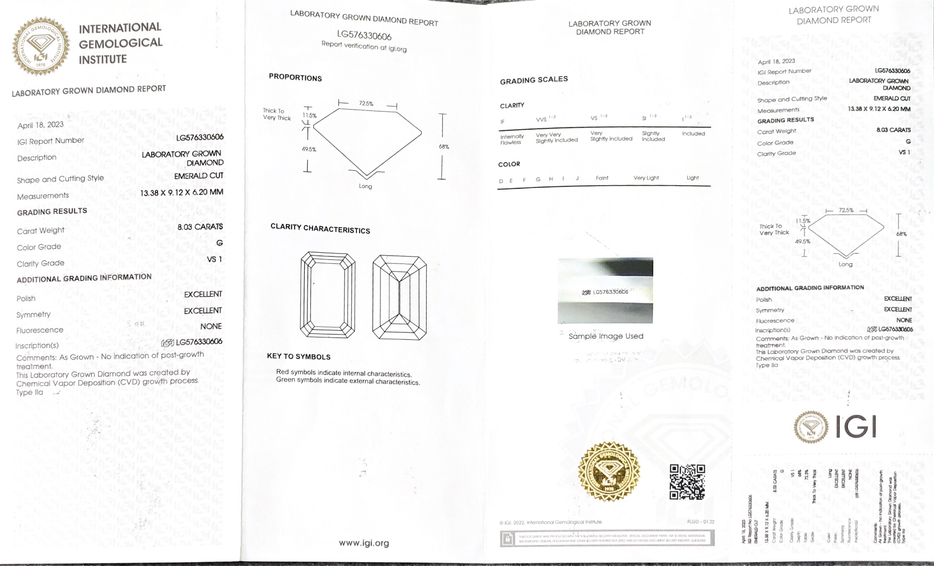 Emerald Cut 8.03CT G VS1 EX EX CVD Lab Grown Diamond LG576330606 | Messi Alahas 7
