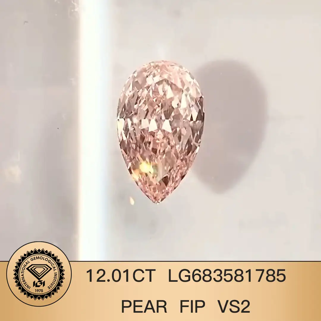 Certificado IGI 12.01CT Fancy intenso rosa pera cortada laboratorio Diamante VS2 LG683581785 | Joyería de Messi 1