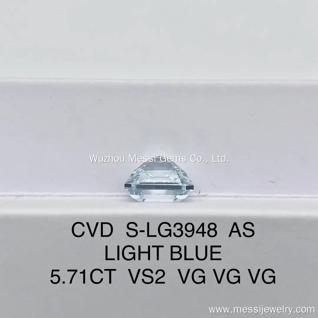 Asscher Cut Lab Diamond - 5.71ct Light Blue VS2 - Messi Jewelry 7