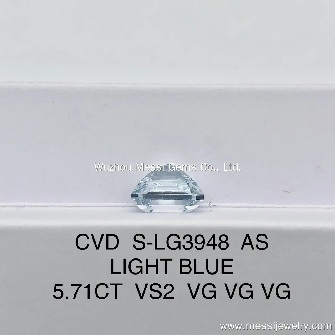 Asscher Cut Lab Diamond - 5.71ct Light Blue VS2 - Messi Jewelry 7