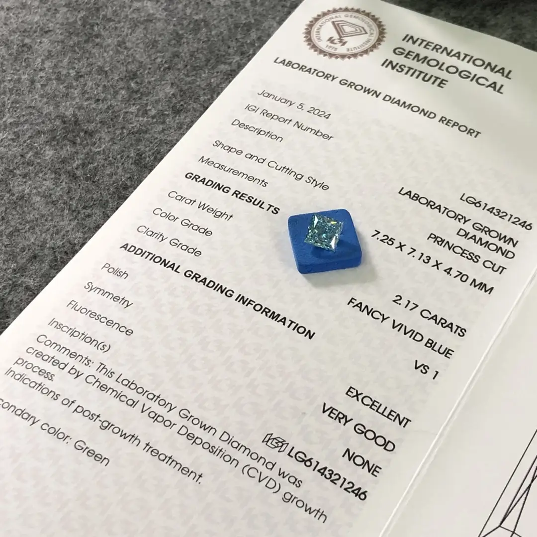 2.17CT Princess Lab Diamond - IGI Certified for Custom Jewelry 3