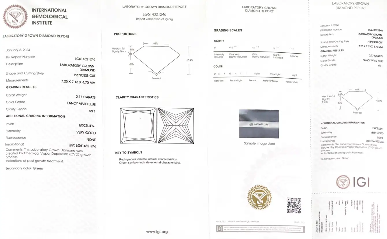 2.17CT Princess Lab Diamond - IGI Certified for Custom Jewelry 6