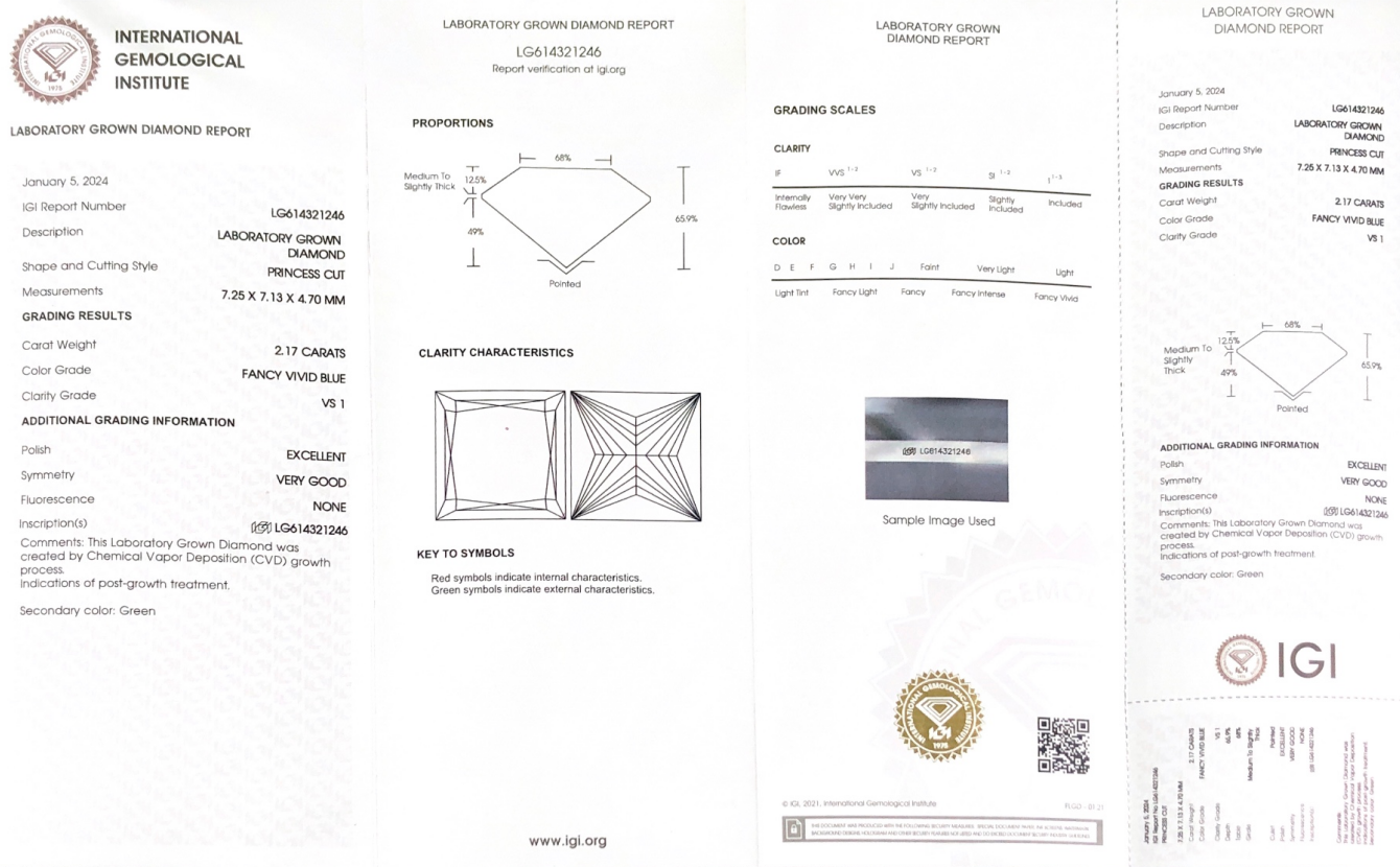 Dekalidad nga CVD SQ FANCY VIVID BLUE 2.17CT VS1 EX VG LG614321246 Alahas Manufacturer | Messi Alahas 8