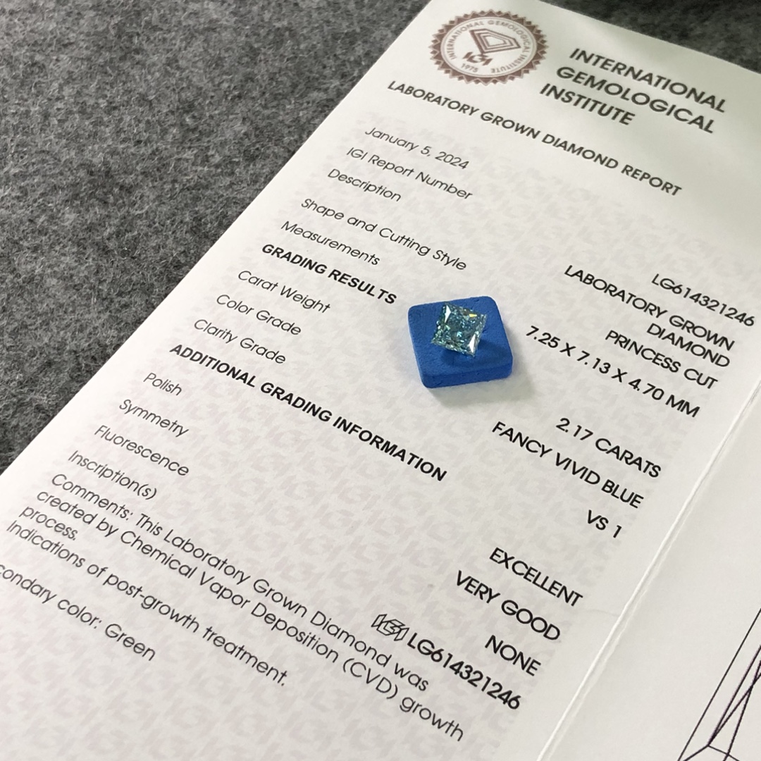 Dekalidad nga CVD SQ FANCY VIVID BLUE 2.17CT VS1 EX VG LG614321246 Alahas Manufacturer | Messi Alahas 7