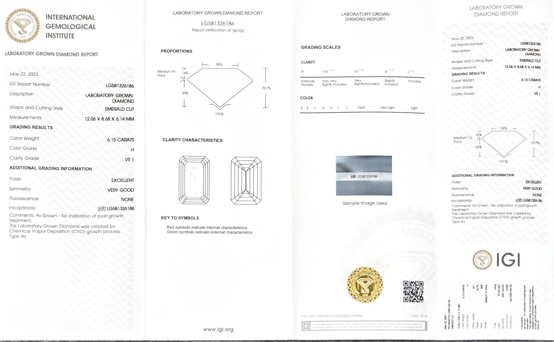 Messi Alahas Emerald Shape 6.15carat H VS1 EX VG CVD Lab Diamond LG581326186 9