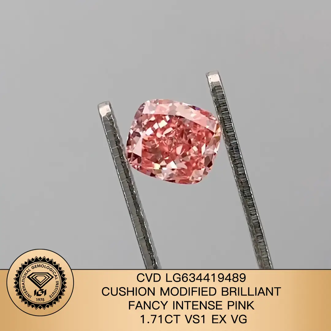 Cuscino IgI modificato Brilliant Fancy Intense Pink CVD LG634419489 1,71CT VS1 EX VG 1