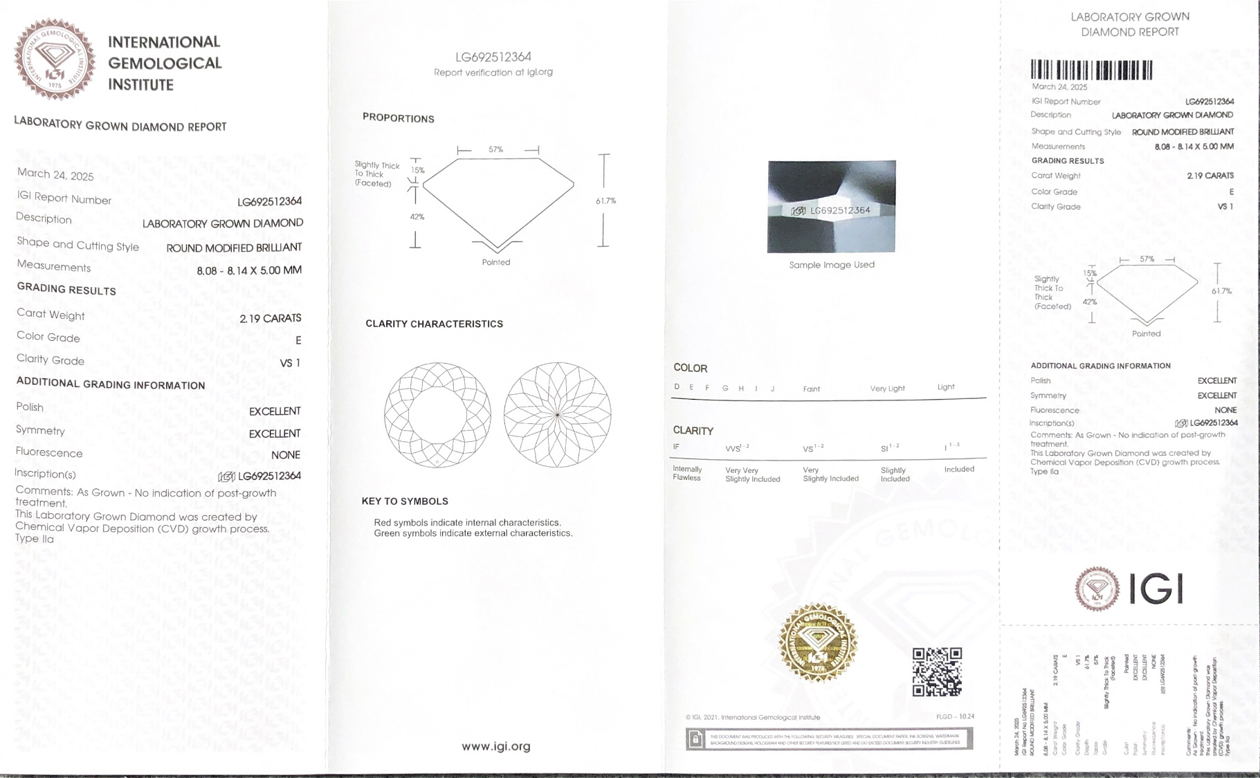 Special Round Modified cut 2.19carat E VS1 EX EX Lab Diamond with IGI certificate  LG692512364 9
