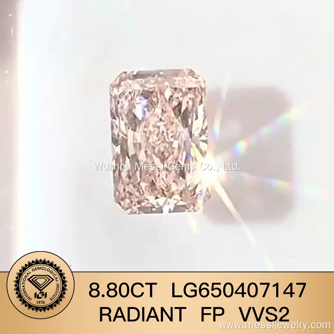 Forma radiante 8.80Carat Fancy Pink VVS2 Lab Diamond con certificato IGI LG650407147 1