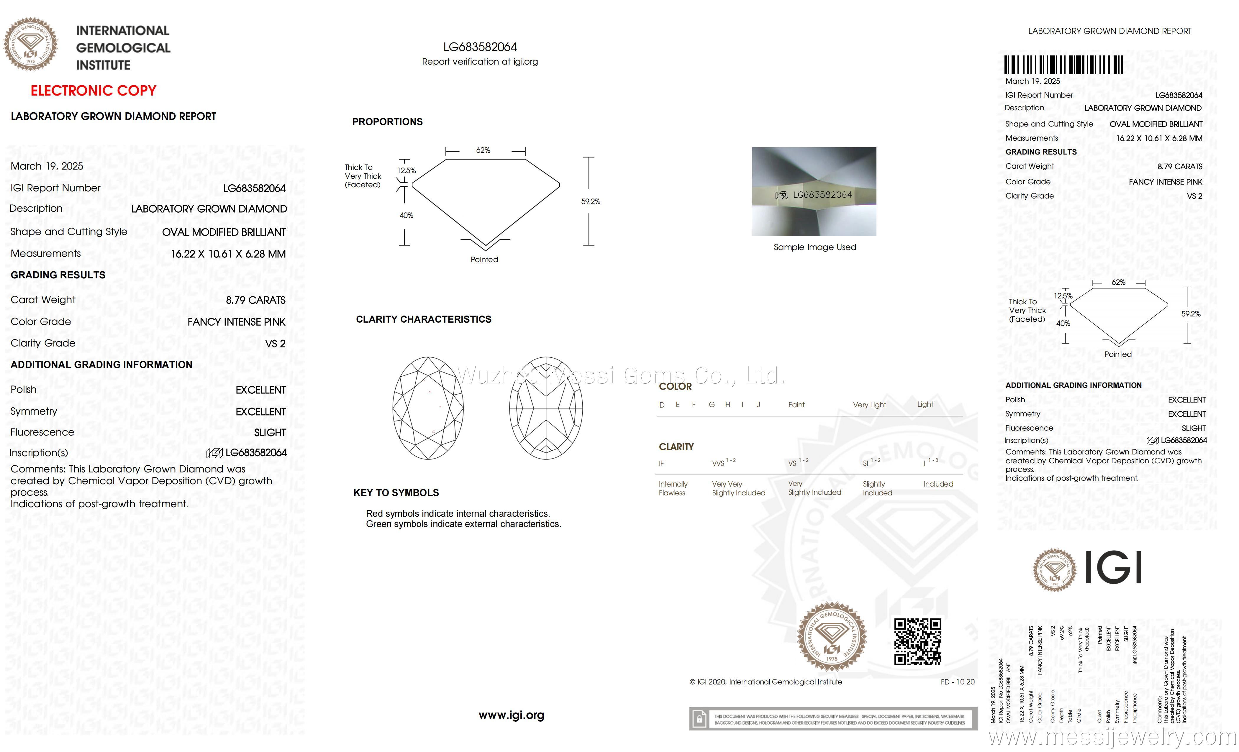 Messi Alahas Ipasibo ang Oval nga porma Fancy Intense Pink 8.79carat VS2 Lab Diamond nga adunay IGI certificate 5
