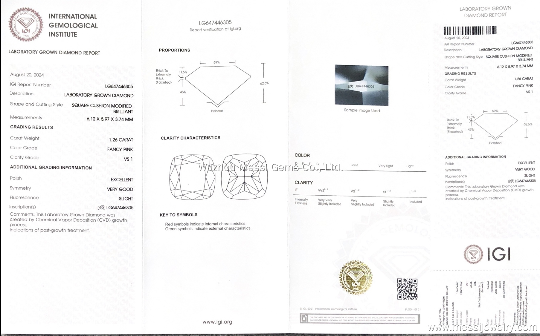 Messi Jewelry Fancy Pink 1.26carat VS1 EX VG Square Cushion Lab Diamond  LG647446305 8