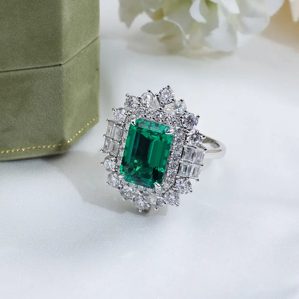 MSR-1802 Luxury 9K/10K/14K/18K Soloid Gold Lab Grown Emerald Anello 1