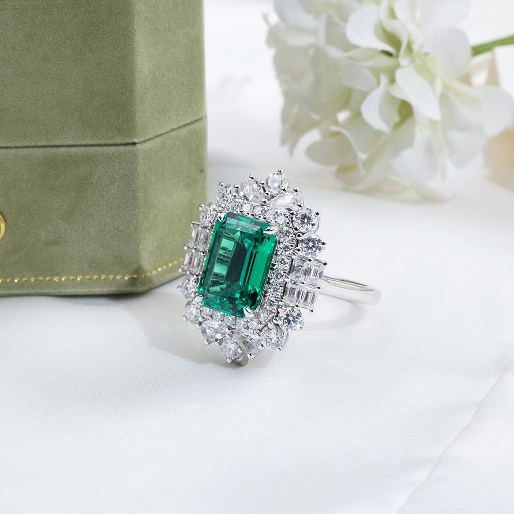 MSR-1802 Luxury 9K/10K/14K/18K Soloid Gold Lab Grown Emerald Ring 15