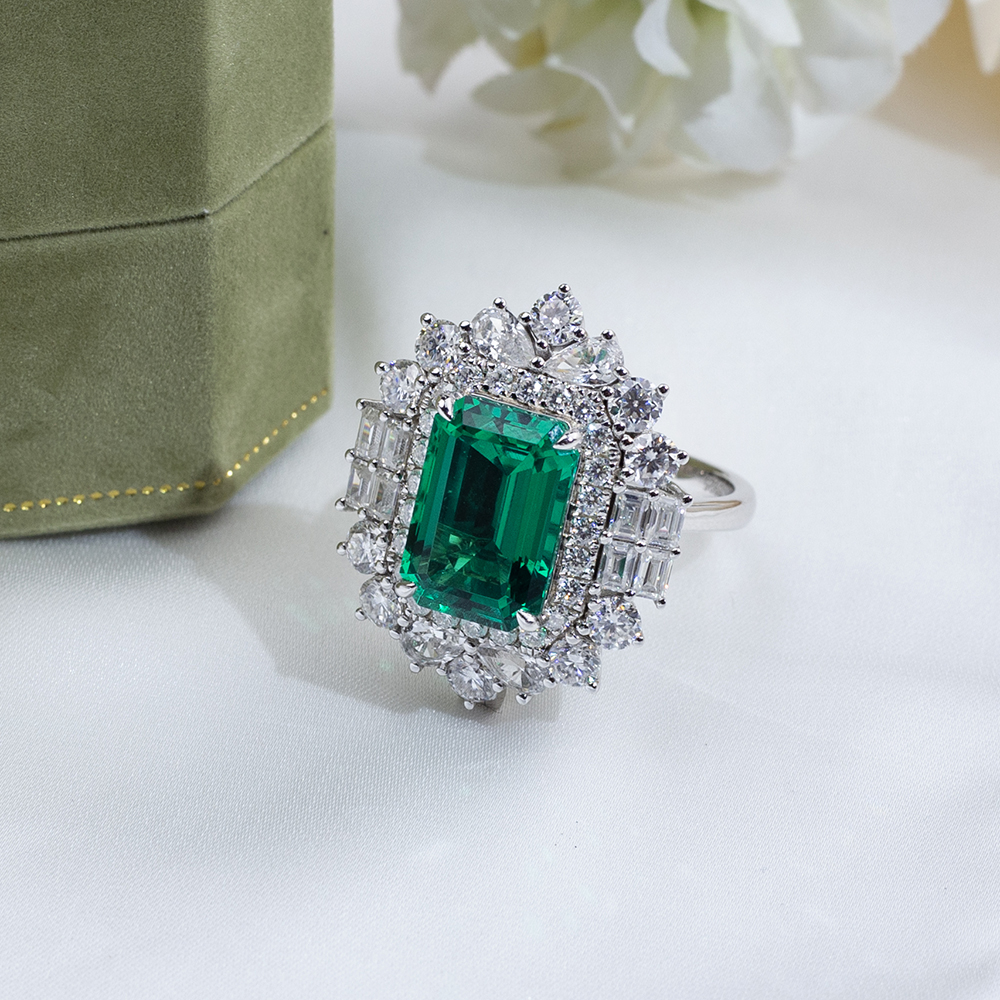 MSR-1802 Luxury 9K/10K/14K/18K Soloid Gold Lab Grown Emerald Ring 13