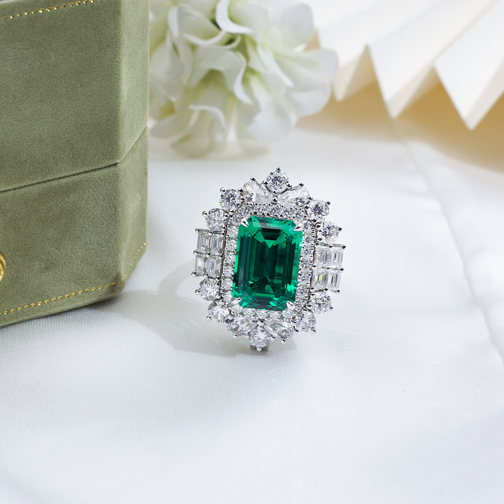 MSR-1802 Luxury 9K/10K/14K/18K Soloid Gold Lab Grown Emerald Ring 14