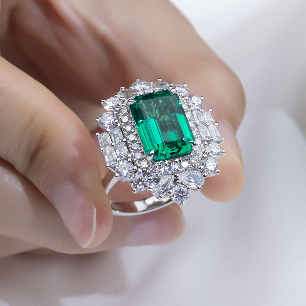 MSR-1802 Luxury 9K/10K/14K/18K Soloid Gold Lab Grown Emerald Ring 9