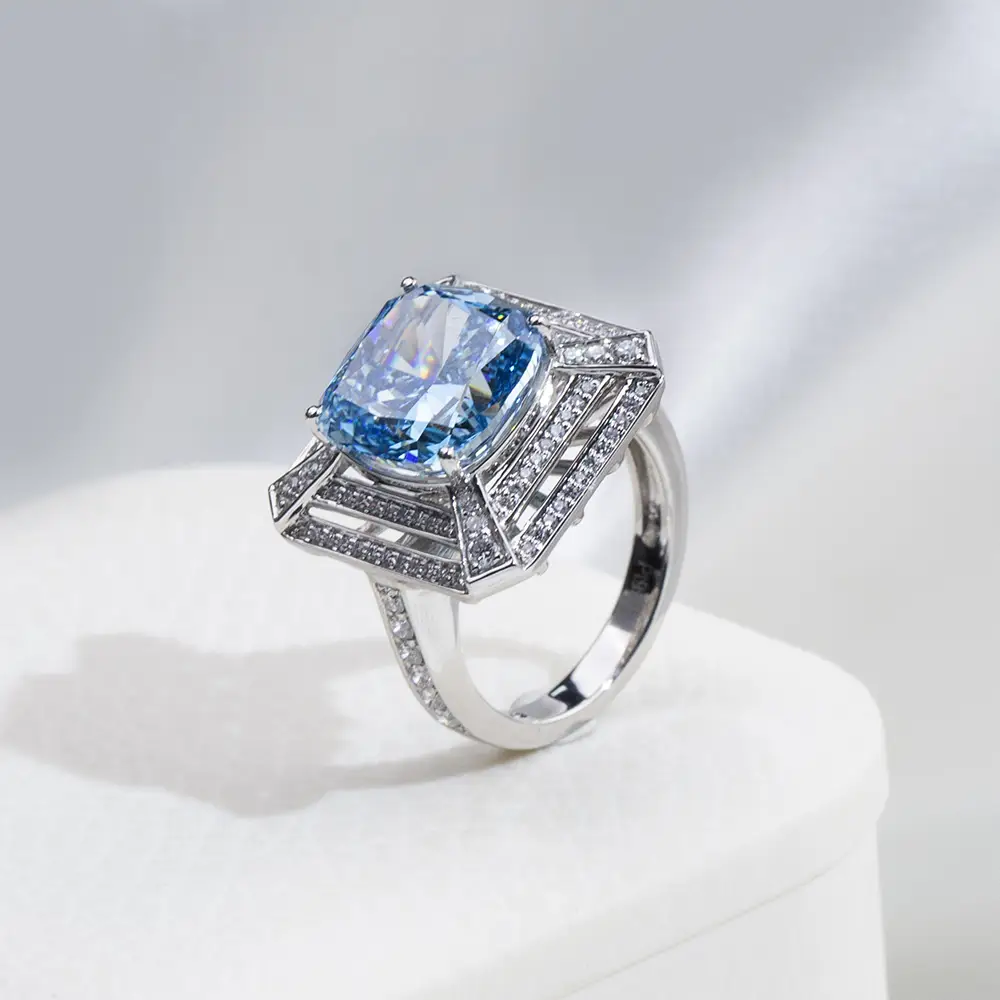 Messi Jewelry MSR-1801 Personalizza anello di diamanti blu in oro in oro massiccio in oro massiccio 1