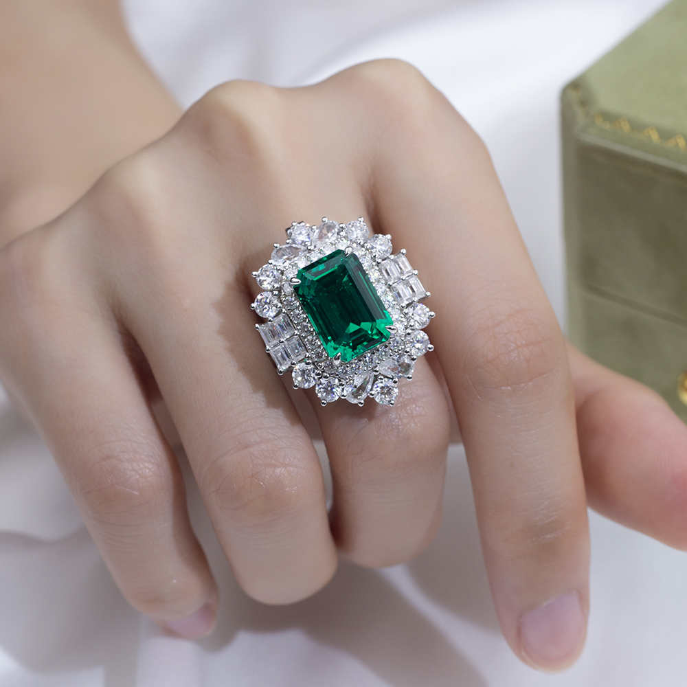 MSR-1802 Luxury 9K/10K/14K/18K Soloid Gold Lab Grown Emerald Ring 11