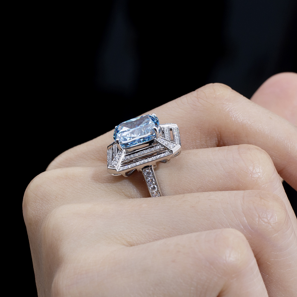 Messi Alahas MSR-1801 ipasadya ang 18K Solid Gold Fancy Intense Blue Lab Diamond Ring 13