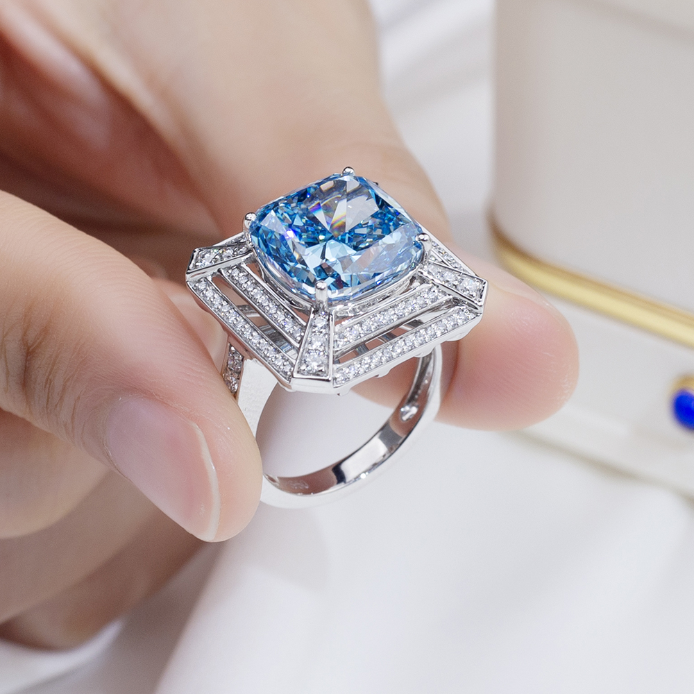 Messi Alahas MSR-1801 ipasadya ang 18K Solid Gold Fancy Intense Blue Lab Diamond Ring 10