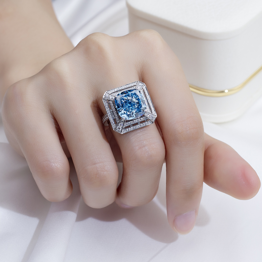 Messi Alahas MSR-1801 ipasadya ang 18K Solid Gold Fancy Intense Blue Lab Diamond Ring 12