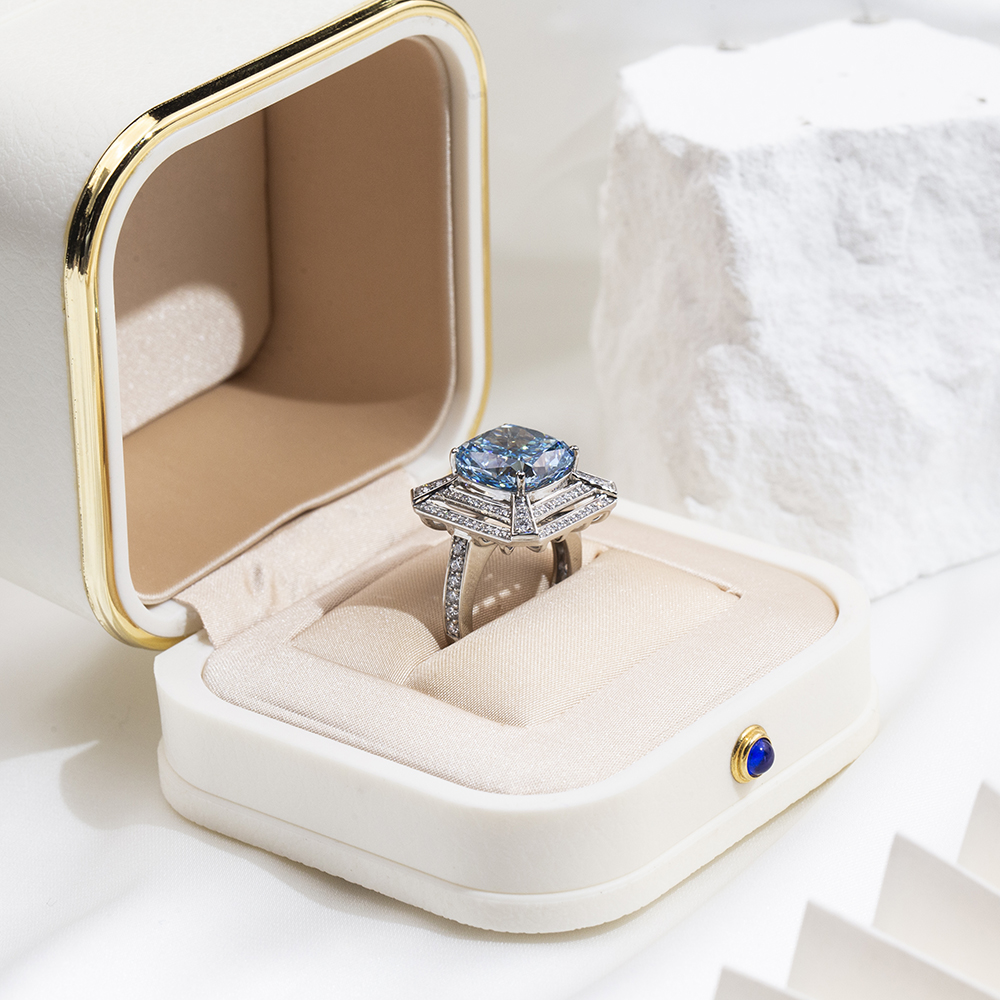 Messi Alahas MSR-1801 ipasadya ang 18K Solid Gold Fancy Intense Blue Lab Diamond Ring 8