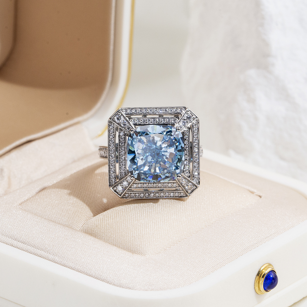 Messi Alahas MSR-1801 ipasadya ang 18K Solid Gold Fancy Intense Blue Lab Diamond Ring 9