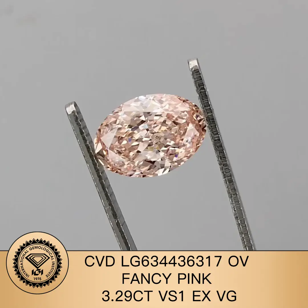 IGI Lab Grown Diamond Oval 3.29ct vs1 Fancy Pink Ex Vg CVD LG634436317 1