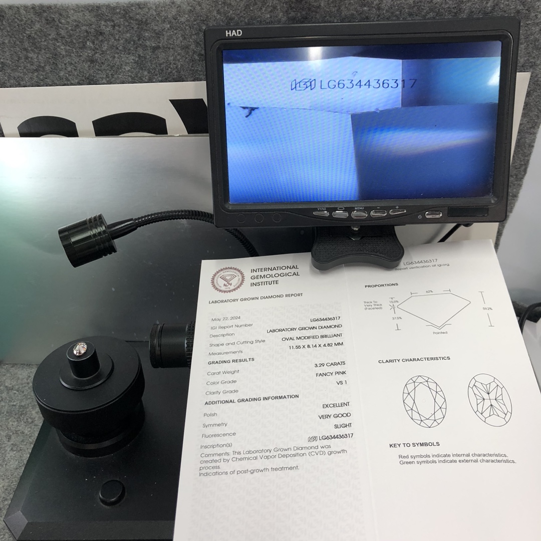 IGI Lab Grown Diamond Oval 3.29CT VS1 Fancy Pink EX VG CVD LG634436317 12
