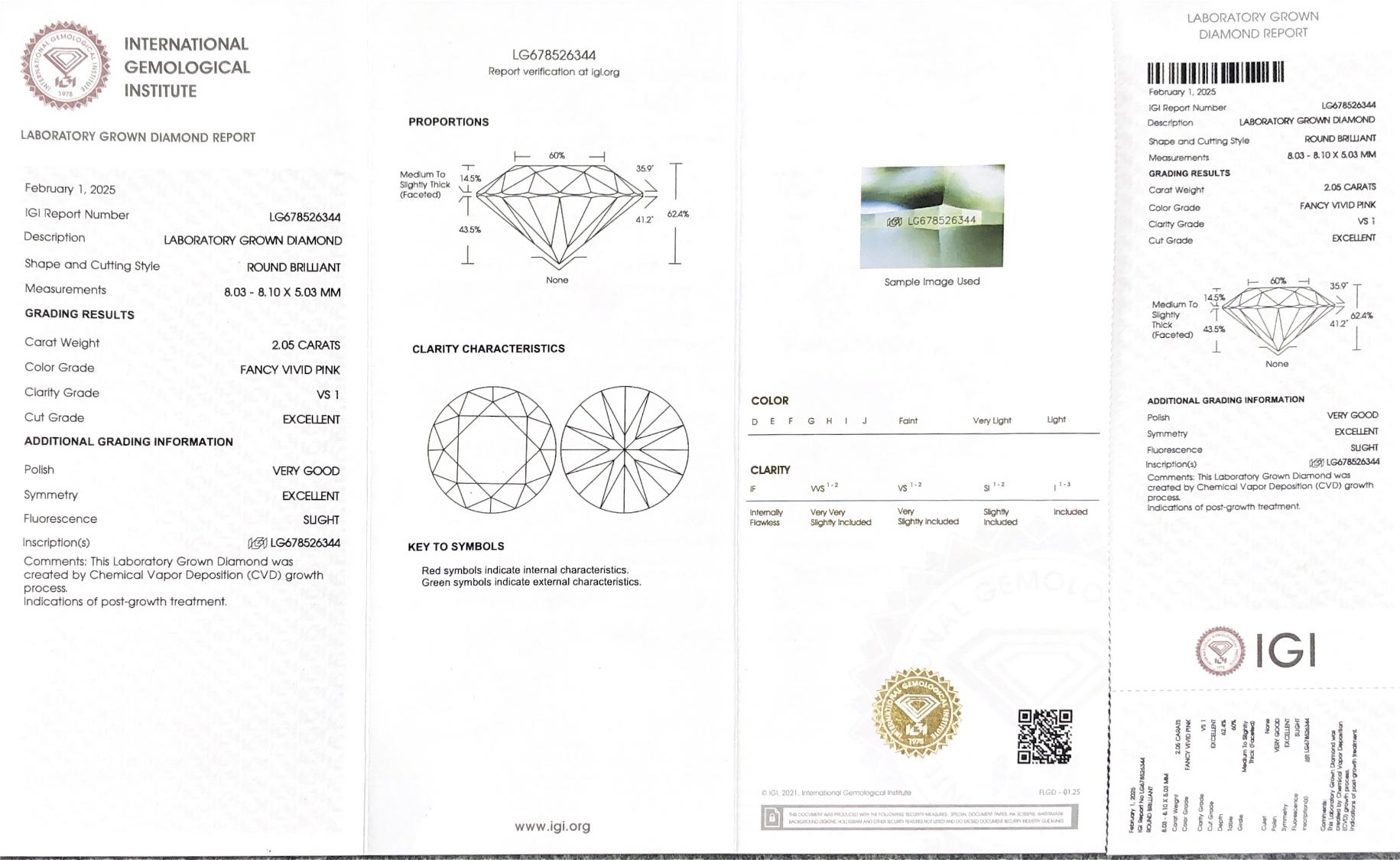 Fancy Vivid Pink Round 2.05carat VS1 EX VG EX CVD Lab Diamond with IGI LG678526344 9