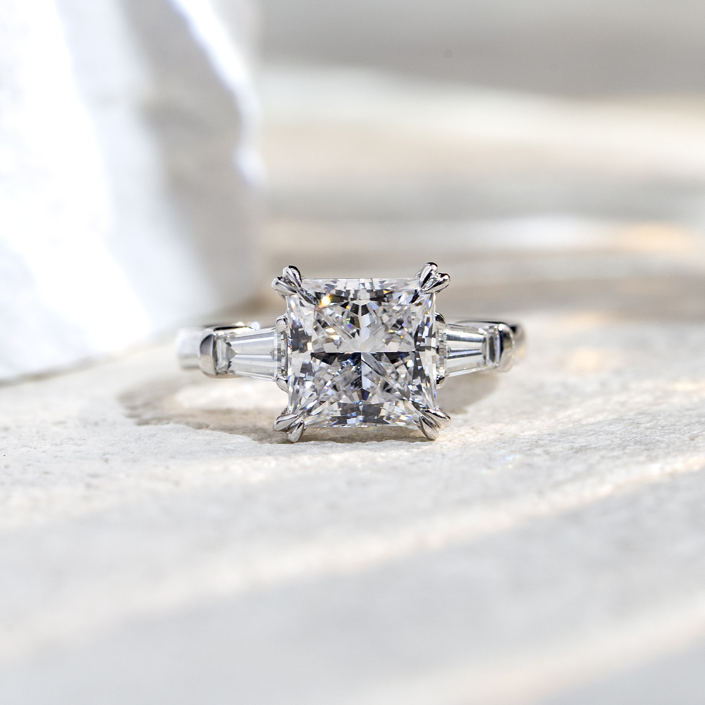 MSR-1727 Custom 18KWhite Gold Princess Giputol &Trapezoid Tulo ka Bato nga Singsing 8