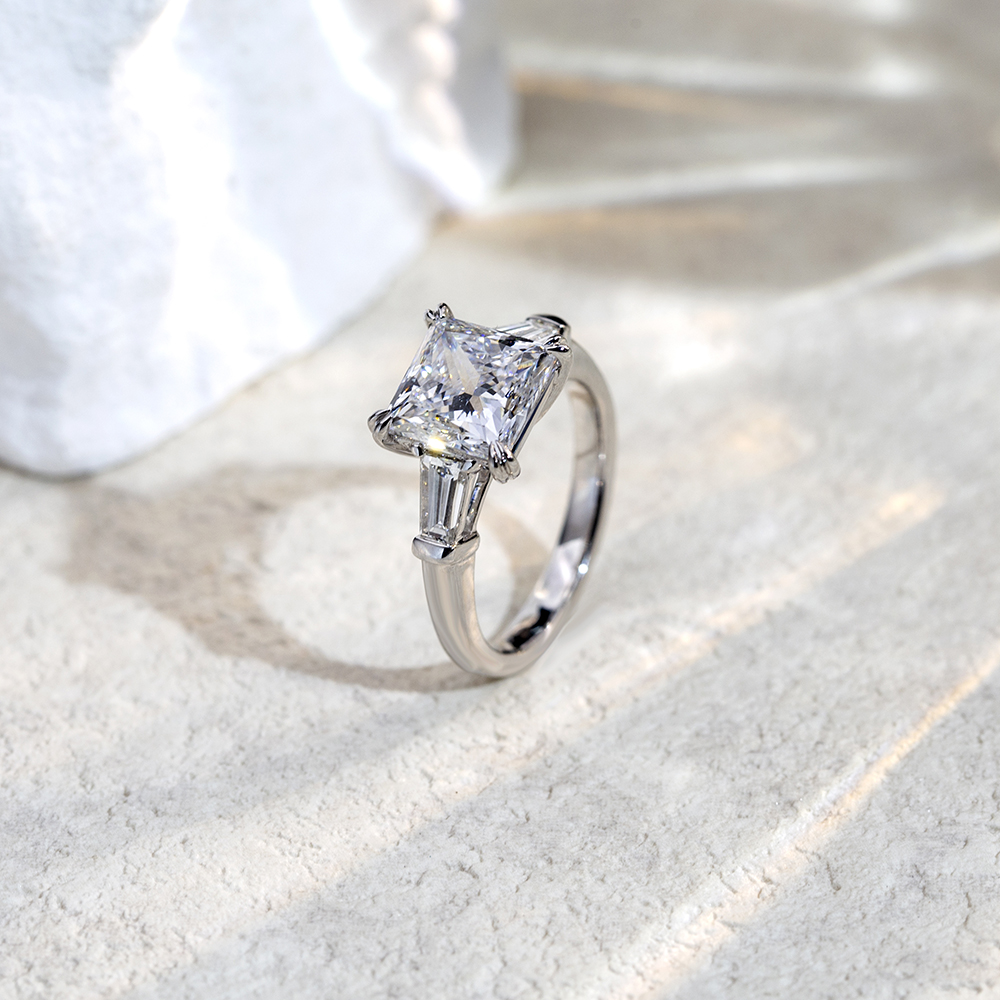 MSR-1727 Custom 18KWhite Gold Princess Giputol &Trapezoid Tulo ka Bato nga Singsing 11