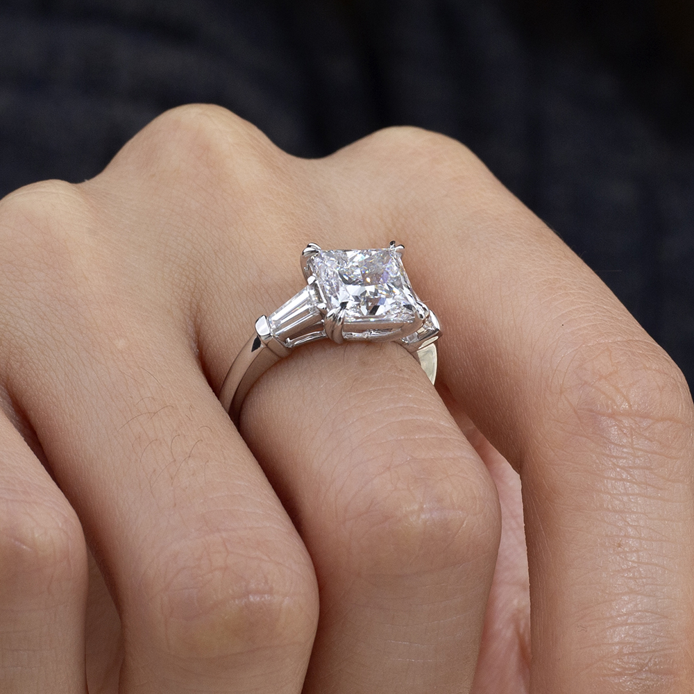 MSR-1727 Custom 18KWhite Gold Princess Giputol &Trapezoid Tulo ka Bato nga Singsing 13