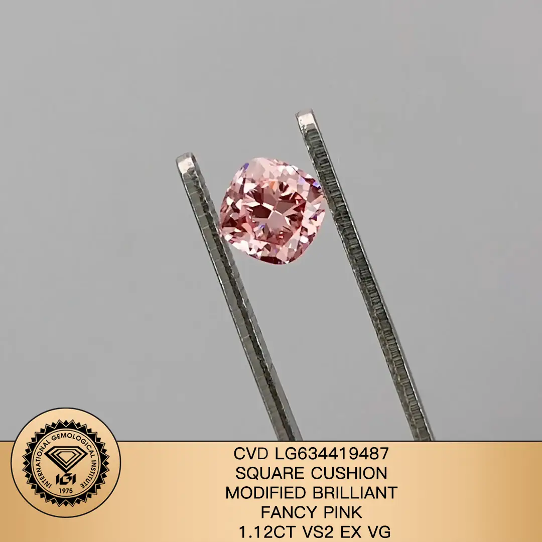 Messi Jewelry Lab Diamond Diamante CVD Cuscino quadrato modificato Pink Fancy Pink 1,12CT VS2 EX VG LG634419487 1