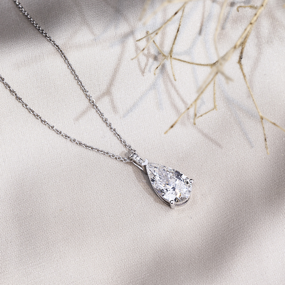 MSN-847 Pear Shape White Lab Diamond 18K Necklace -Messi Jewelry 8