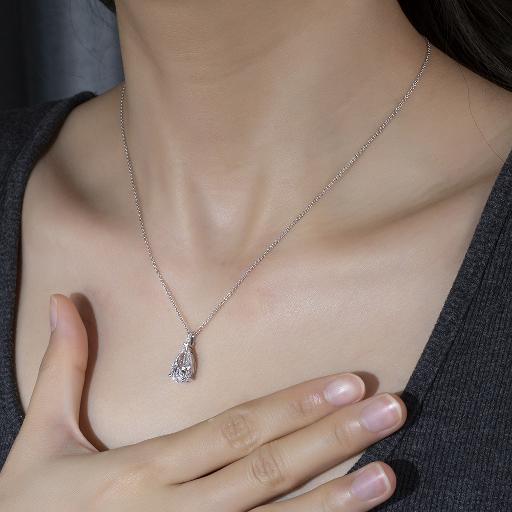MSN-847 Pear Shape White Lab Diamond 18K Necklace -Messi Jewelry 13