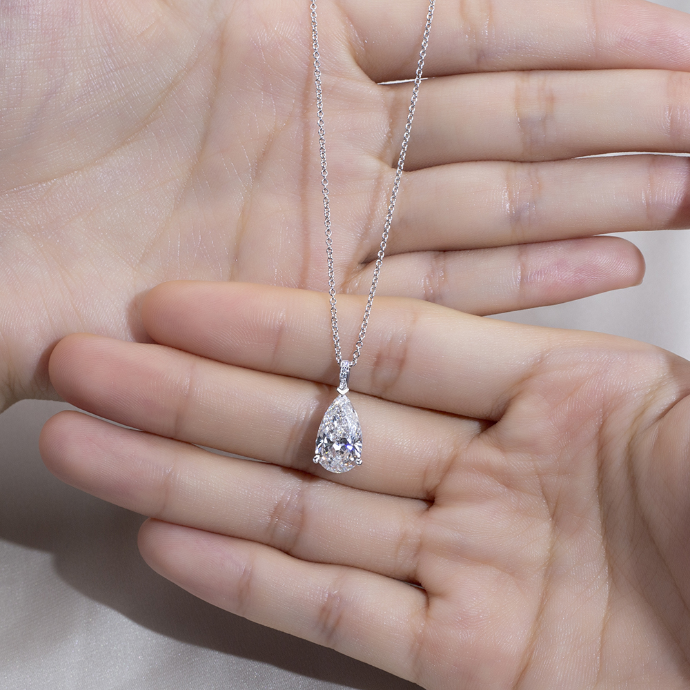 MSN-847 Pear Shape White Lab Diamond 18K Necklace -Messi Jewelry 12