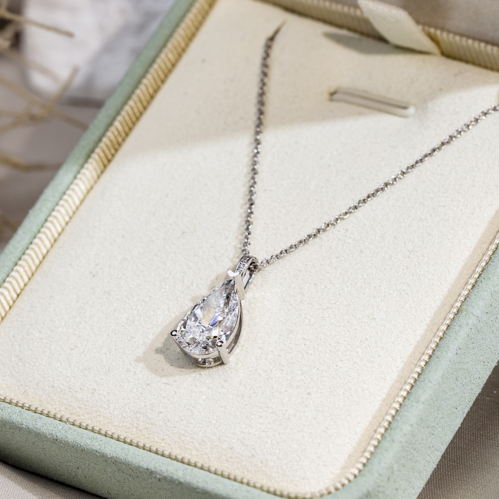 MSN-847 Pear Shape White Lab Diamond 18K Necklace -Messi Jewelry 10