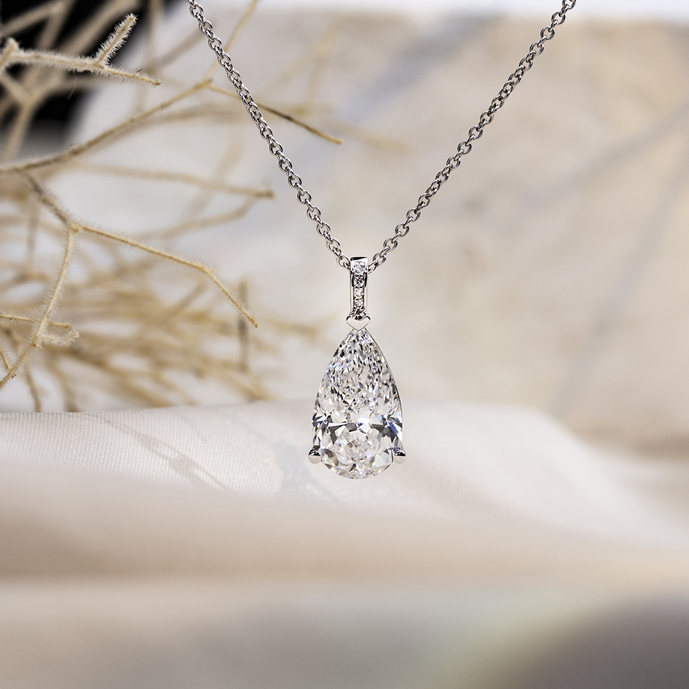 MSN-847 Pear Shape White Lab Diamond 18K Necklace -Messi Jewelry 9