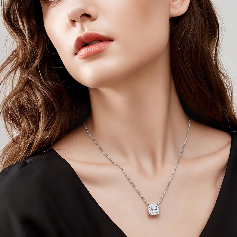 MSN-890 Luxury Lab Diamond Cushion Pendant Gold Kwintas | Messi Alahas 8
