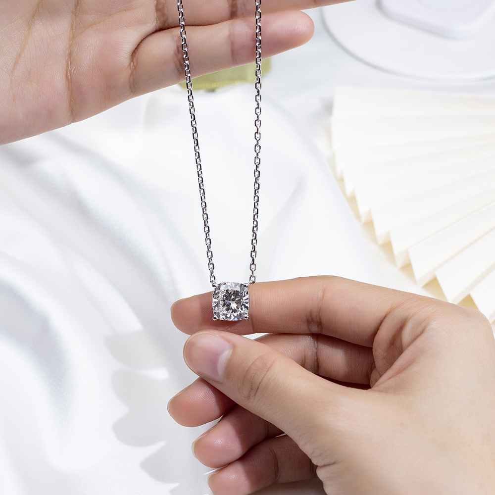MSN-890 Luxury Lab Diamond Cushion Pendant Gold Kwintas | Messi Alahas 7