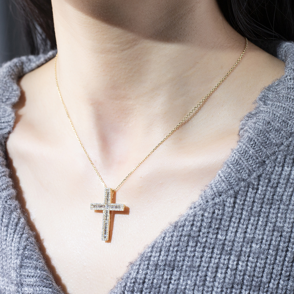 MSN-892 Gold Charm Cross Pendant Luxury Alahas | Messi Alahas 8