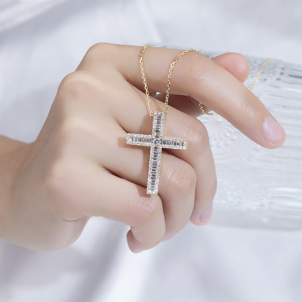 MSN-892 Gold Charm Cross Pendant Luxury Alahas | Messi Alahas 7