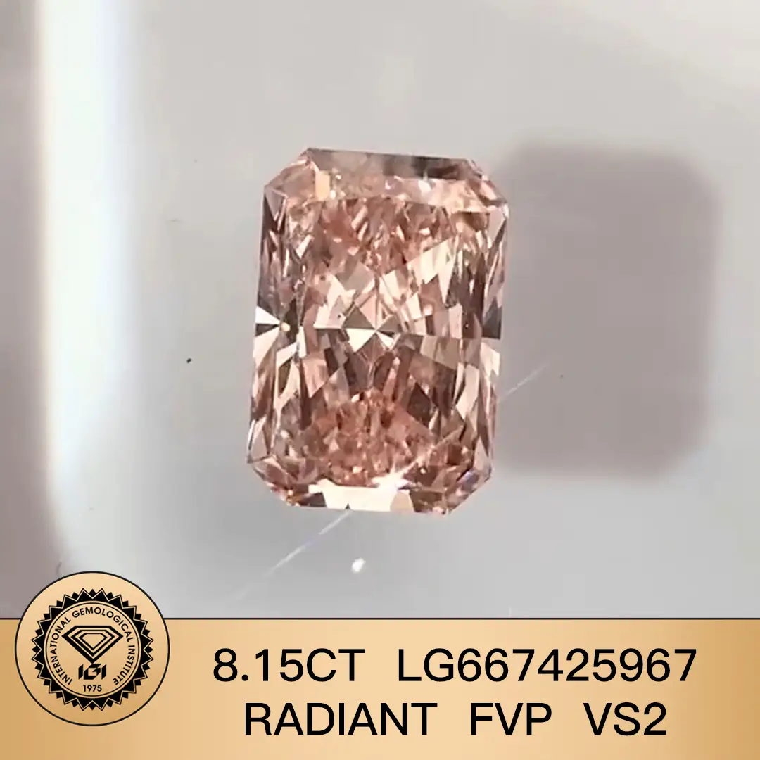 IGI 8.15ct radiante fantasia vivido rosa VS2 LG667425967 Diamond coltivato da laboratorio 1