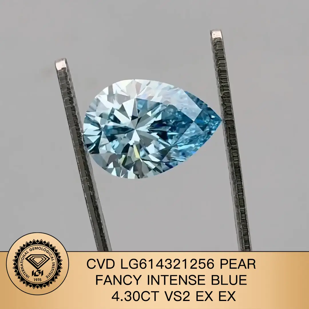 CVD Pear Cut Fancy Intense Blue 4.30CT VS2 EX LG614321256 | Joyería de Messi 1