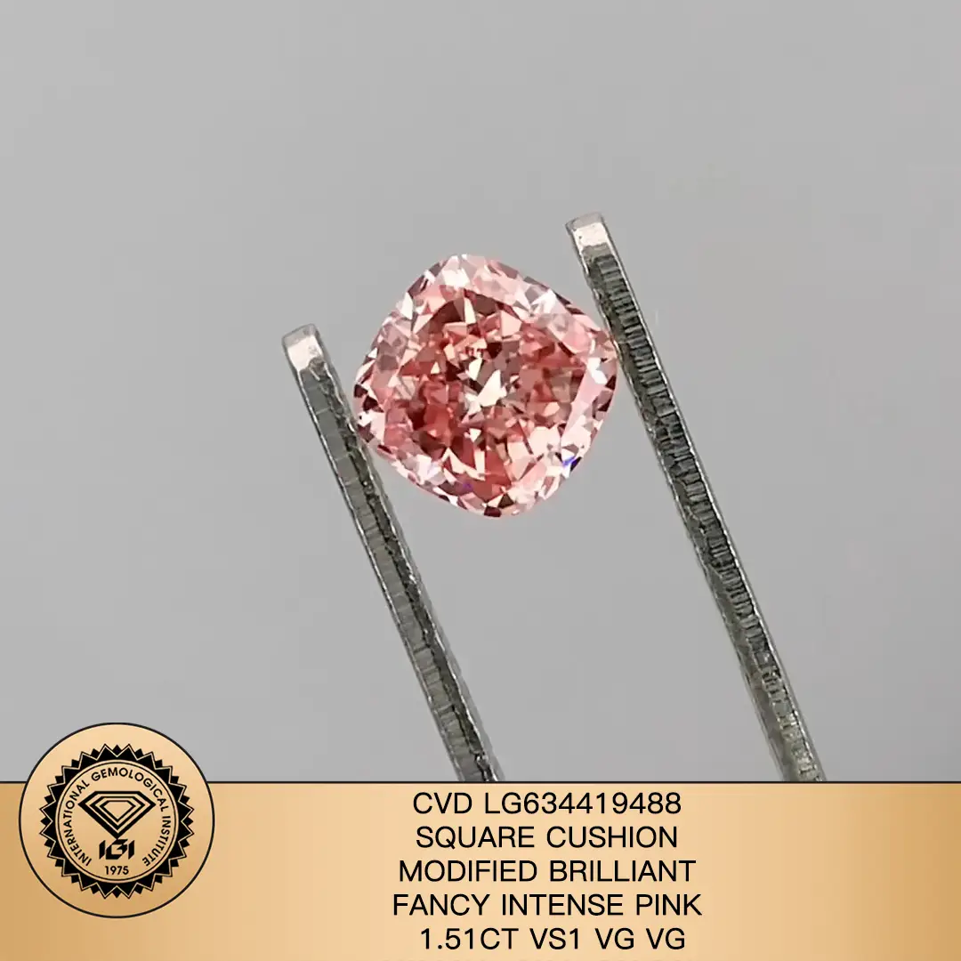 1.51CT VS1 VG VG CVD LG634419488 SQUARE CUSHION MODIFIED BRILLANT FANCY INTENSE PINK 1