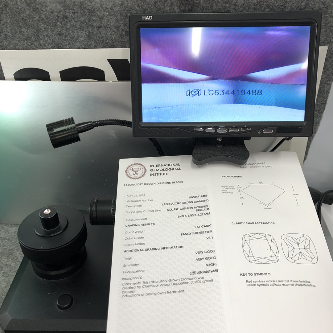 1.51CT VS1 VG VG CVD LG634419488 SQUARE CUSHION MODIFIED BRILLANT FANCY INTENSE PINK 12
