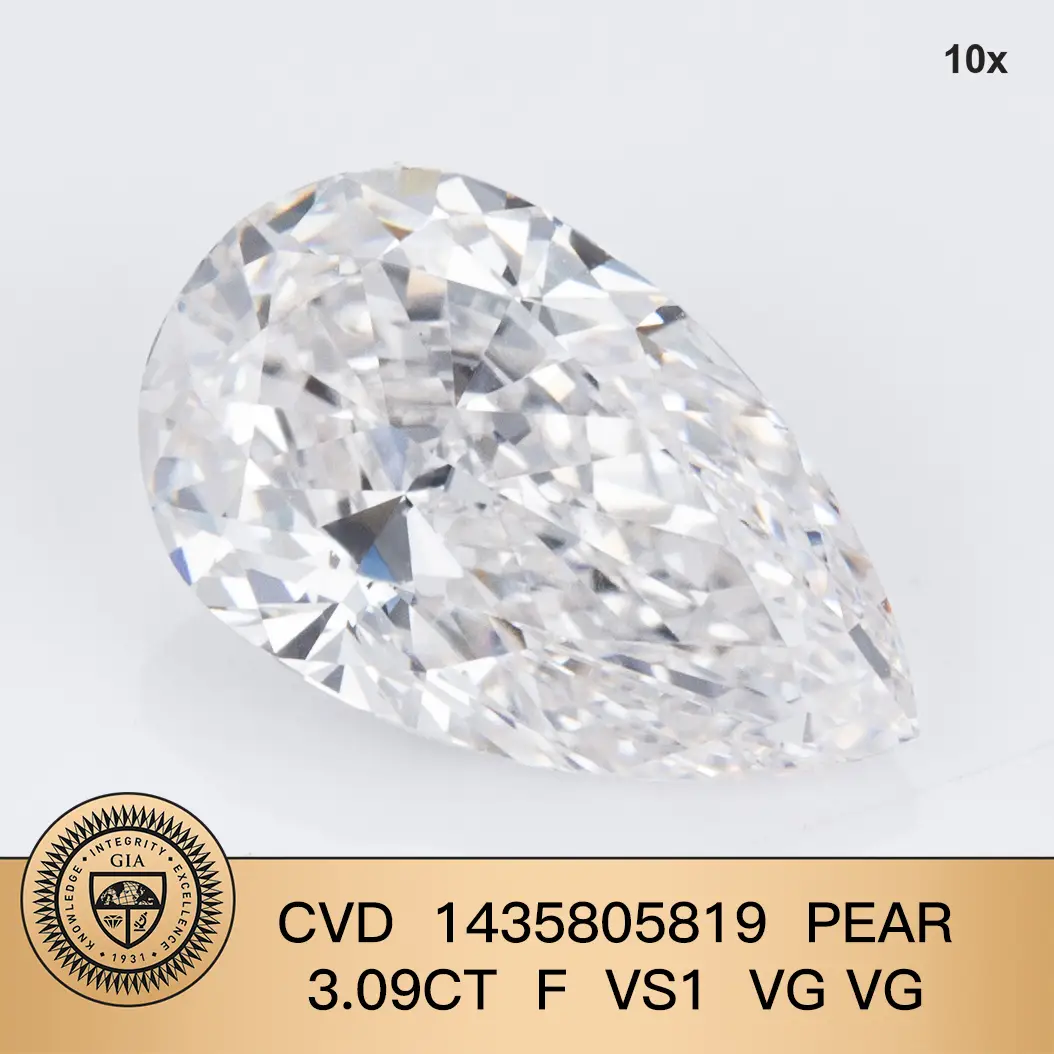CVD Pear Cut 3.09ct Lab Diamond F VS1 VG VG Certificado GIA 1435805819 para joyas | Joyería de Messi 1