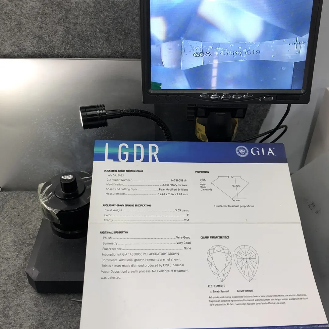 IGI Certified 3.09CT Pear Lab Grown Diamond 4