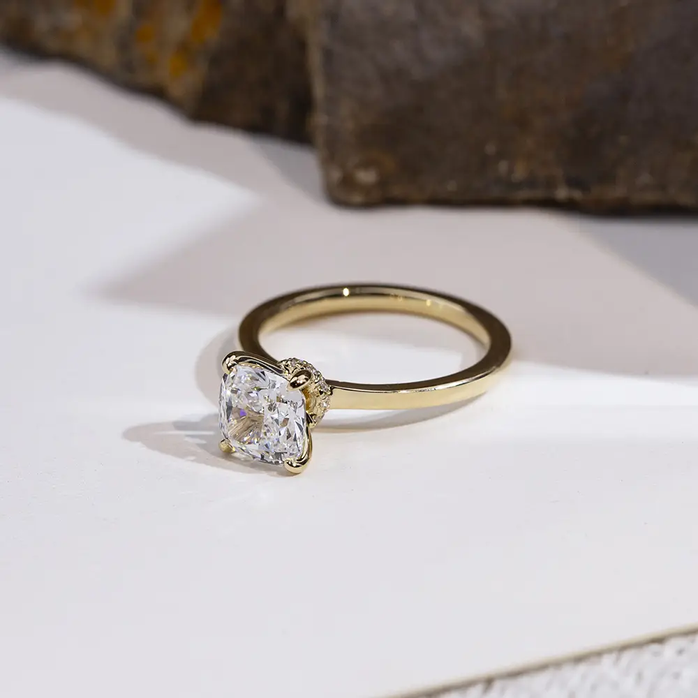MSR -1699 set d'oro 18K squisito con anello di diamanti da laboratorio a forma di cuscino - Gioielli Messi 1