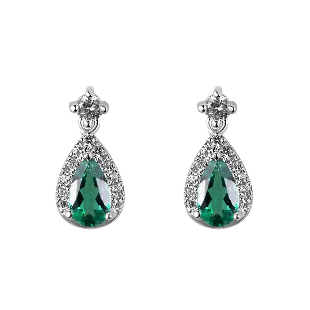 Custom 18K White Gold Lab Emerald Earrings - Messi Jewelry 2
